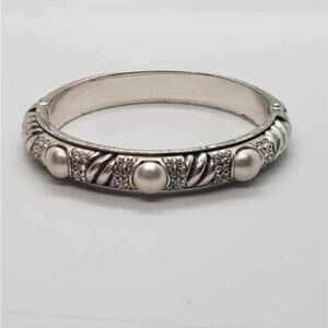 Brighton Pearl and Pave‎ Hinged Bangle Bracelet